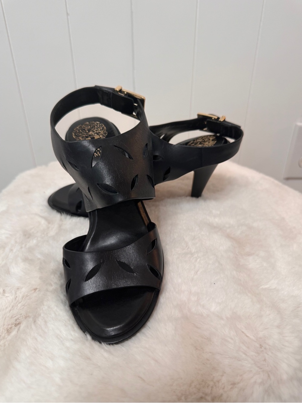 Vince Camuto Black Cutout Leather Dress Sandals